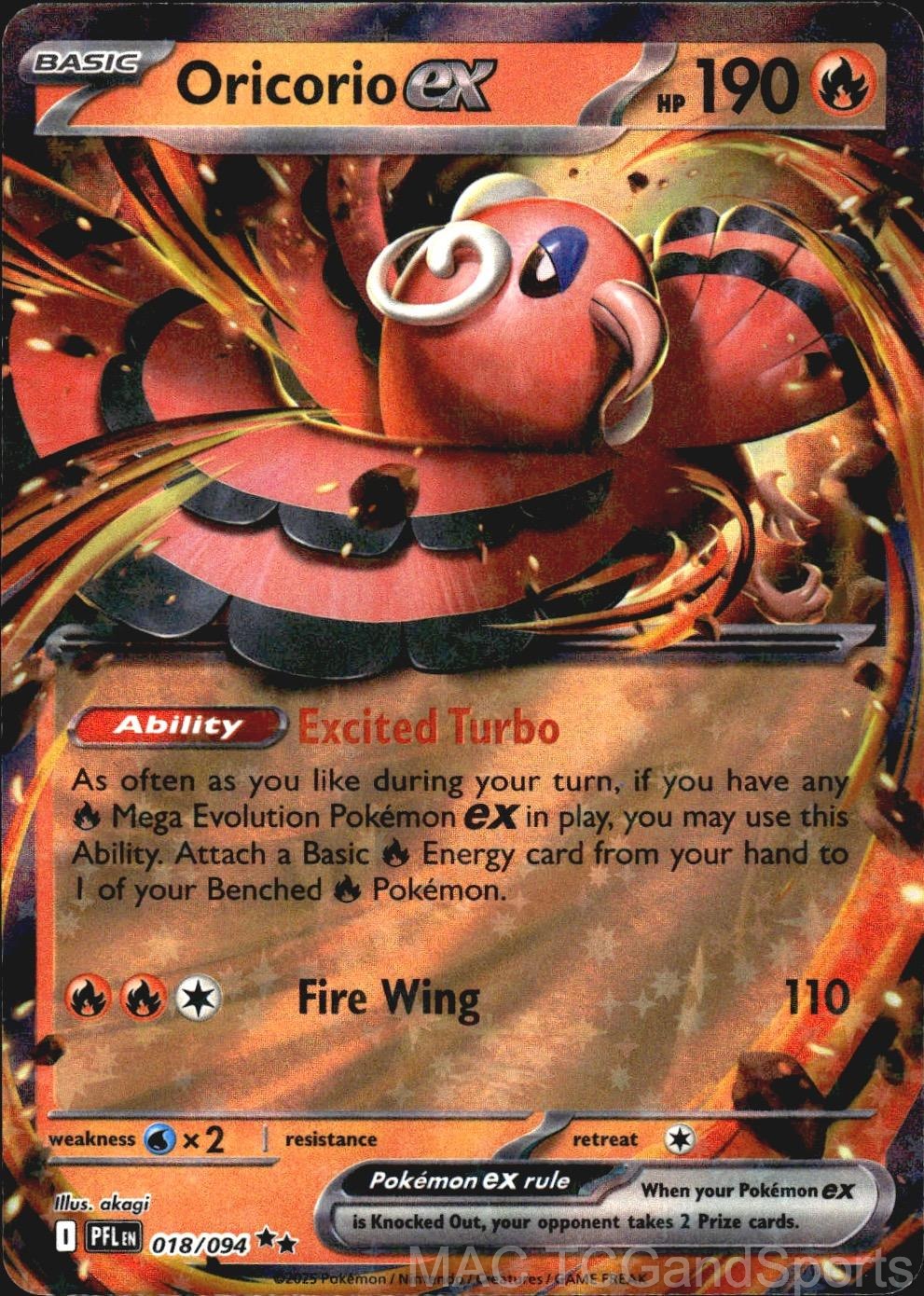 Oricorio ex 018/094 Holo Phantasmal Flames Pokemon TCG NM