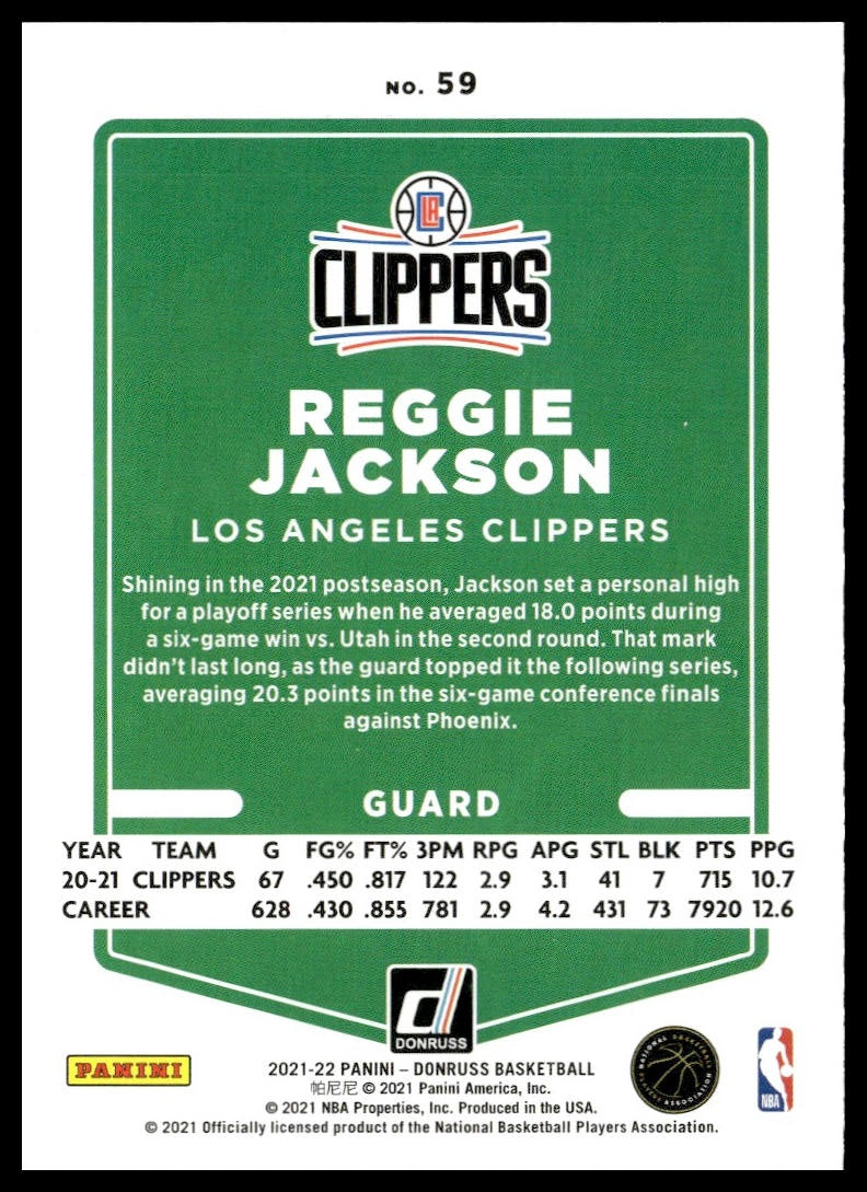 Reggie Jackson #59 2021-22 Donruss Los Angeles Clippers