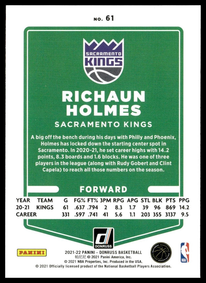 Richaun Holmes #61 2021-22 Donruss Sacramento Kings