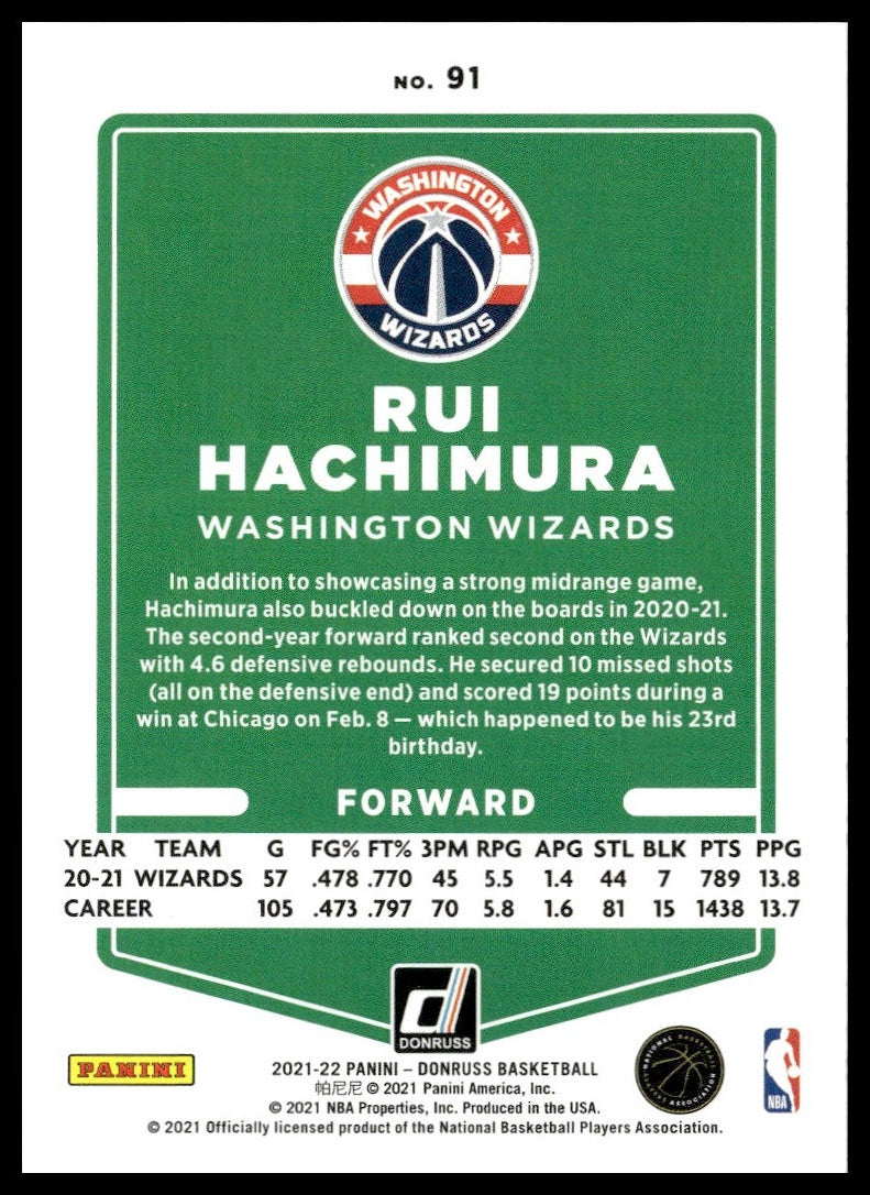 Rui Hachimura #91 2021-22 Donruss Washington Wizards