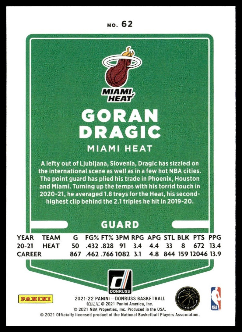 Goran Dragic #62 2021-22 Donruss Miami Heat