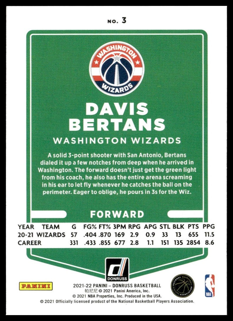 Davis Bertans #3 2021-22 Donruss Washington Wizards