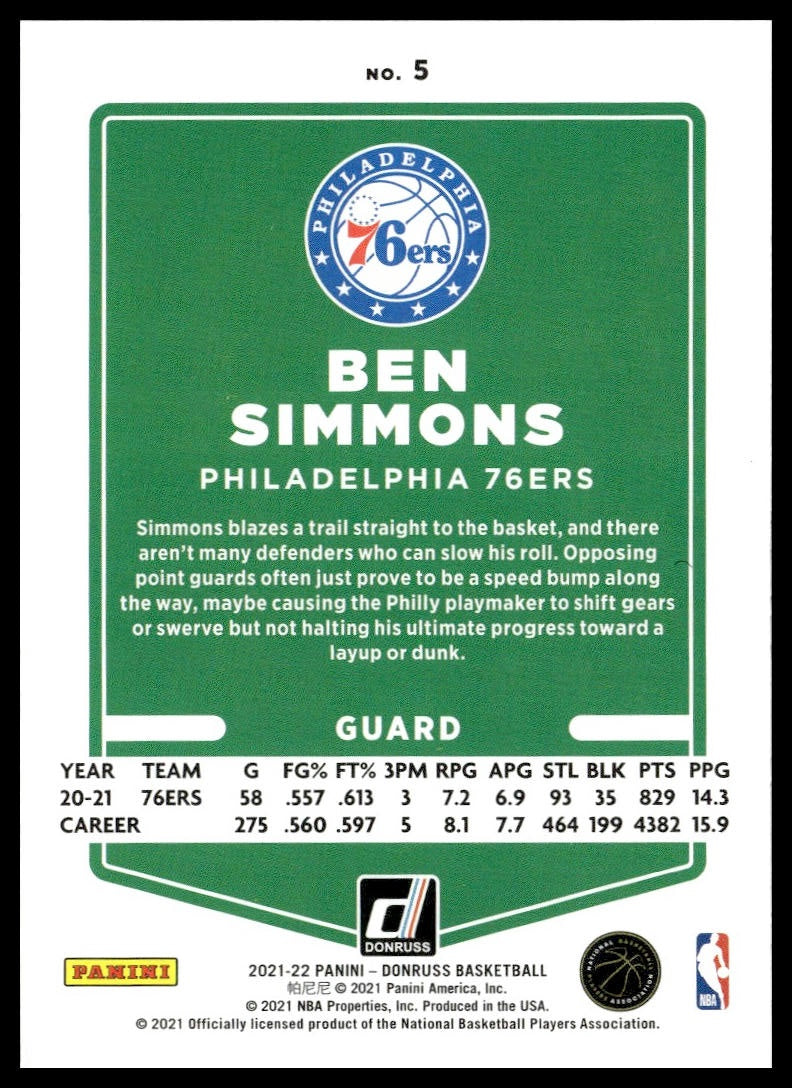 Ben Simmons #5 2021-22 Donruss Philadelphia 76ers