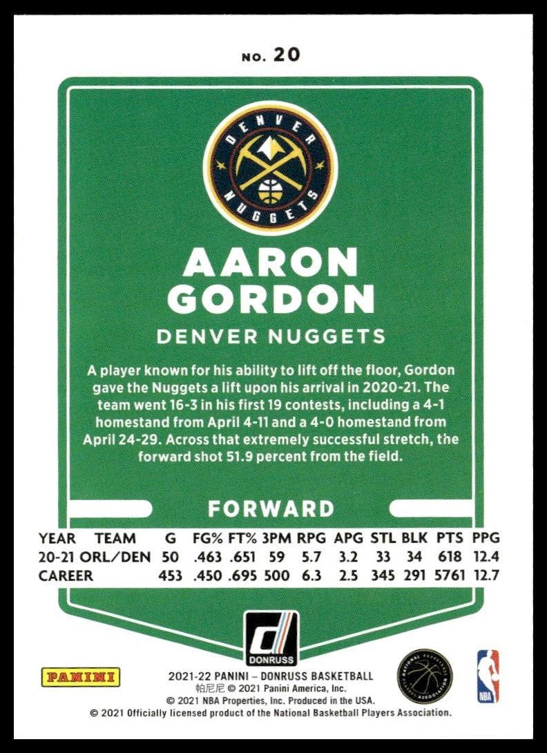 Aaron Gordon #20 2021-22 Donruss Denver Nuggets