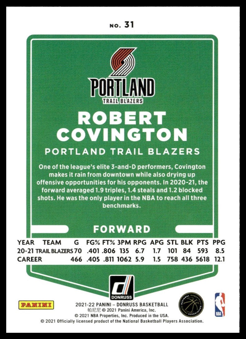 Robert Covington #31 2021-22 Donruss Portland Trail Blazers