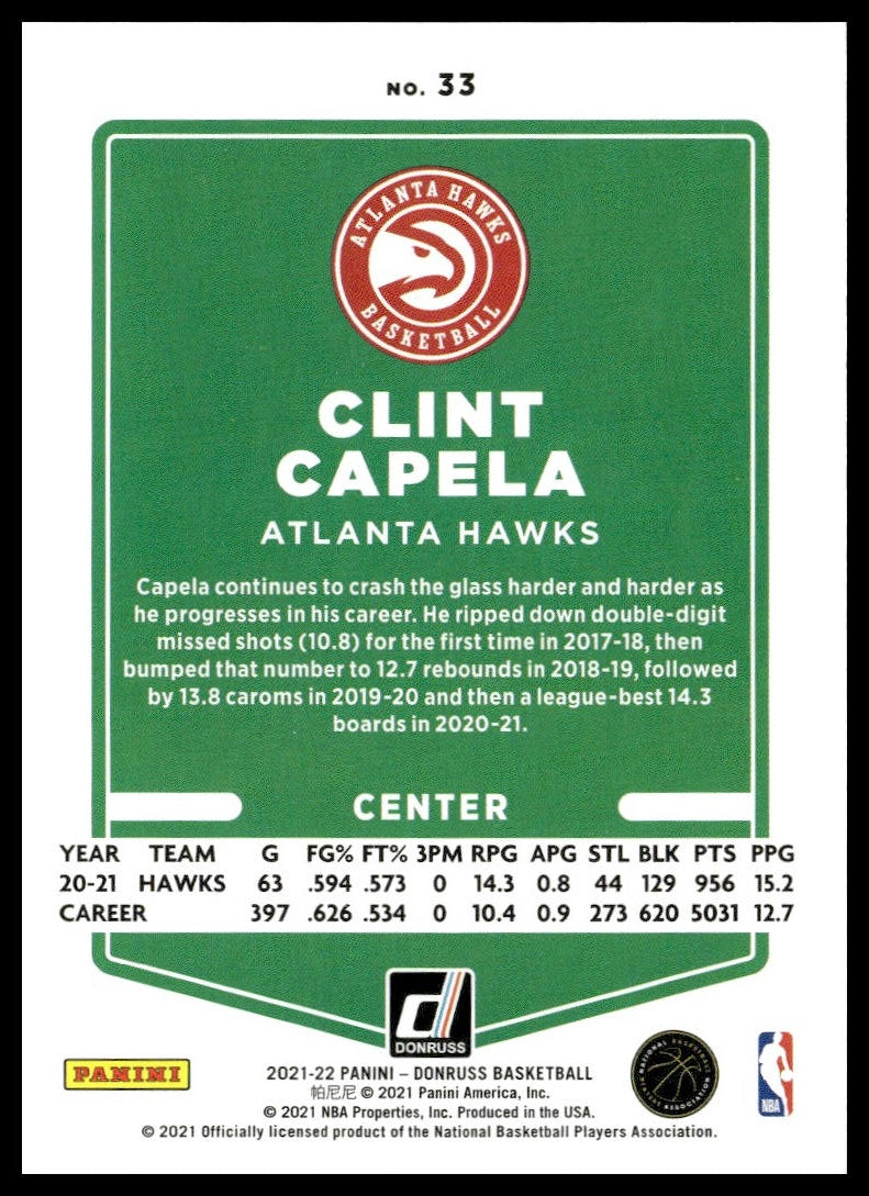 Clint Capela #33 2021-22 Donruss Atlanta Hawks