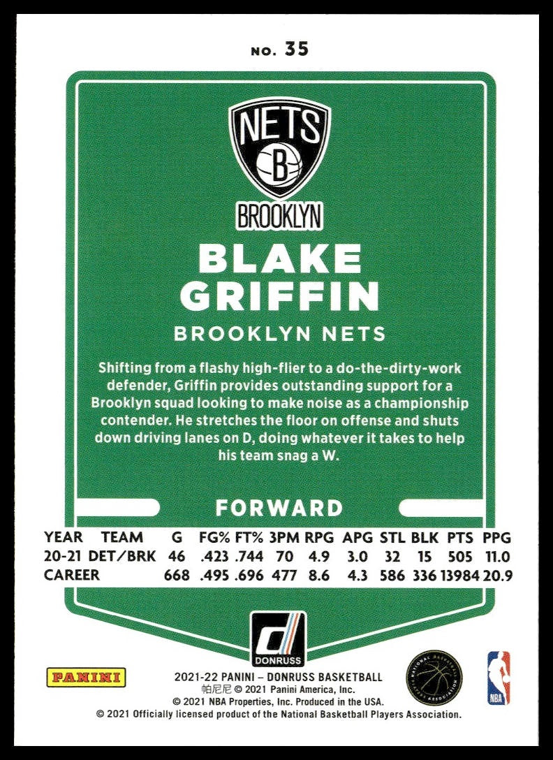 Blake Griffin #35 2021-22 Donruss Brooklyn Nets