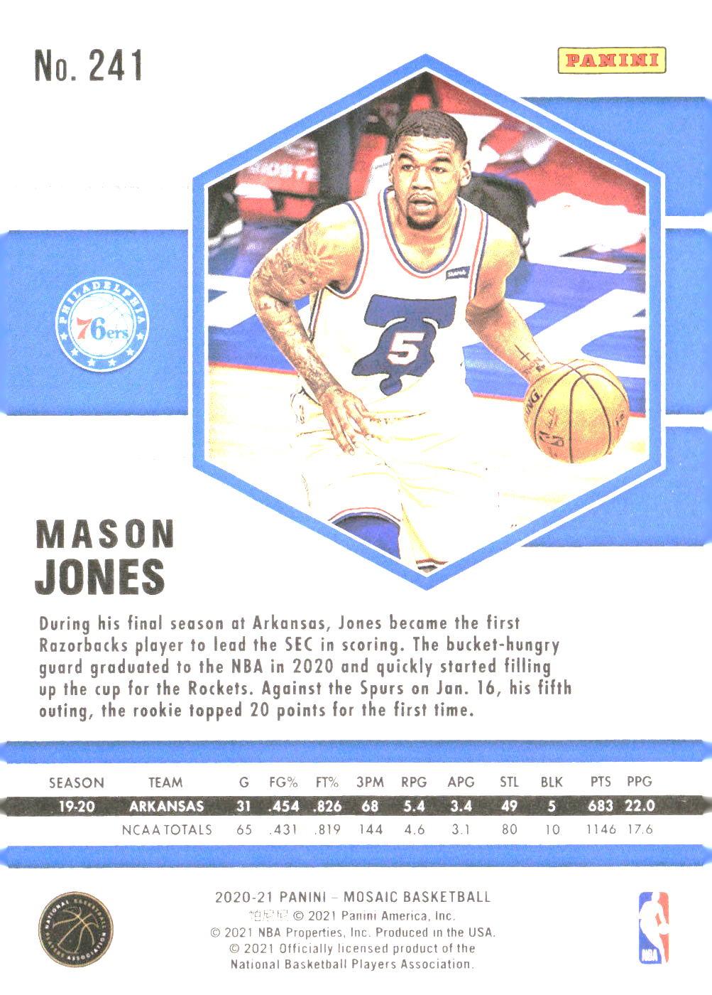 Mason Jones #241 2020-21 Panini Mosaic Philadelphia 76ers RC
