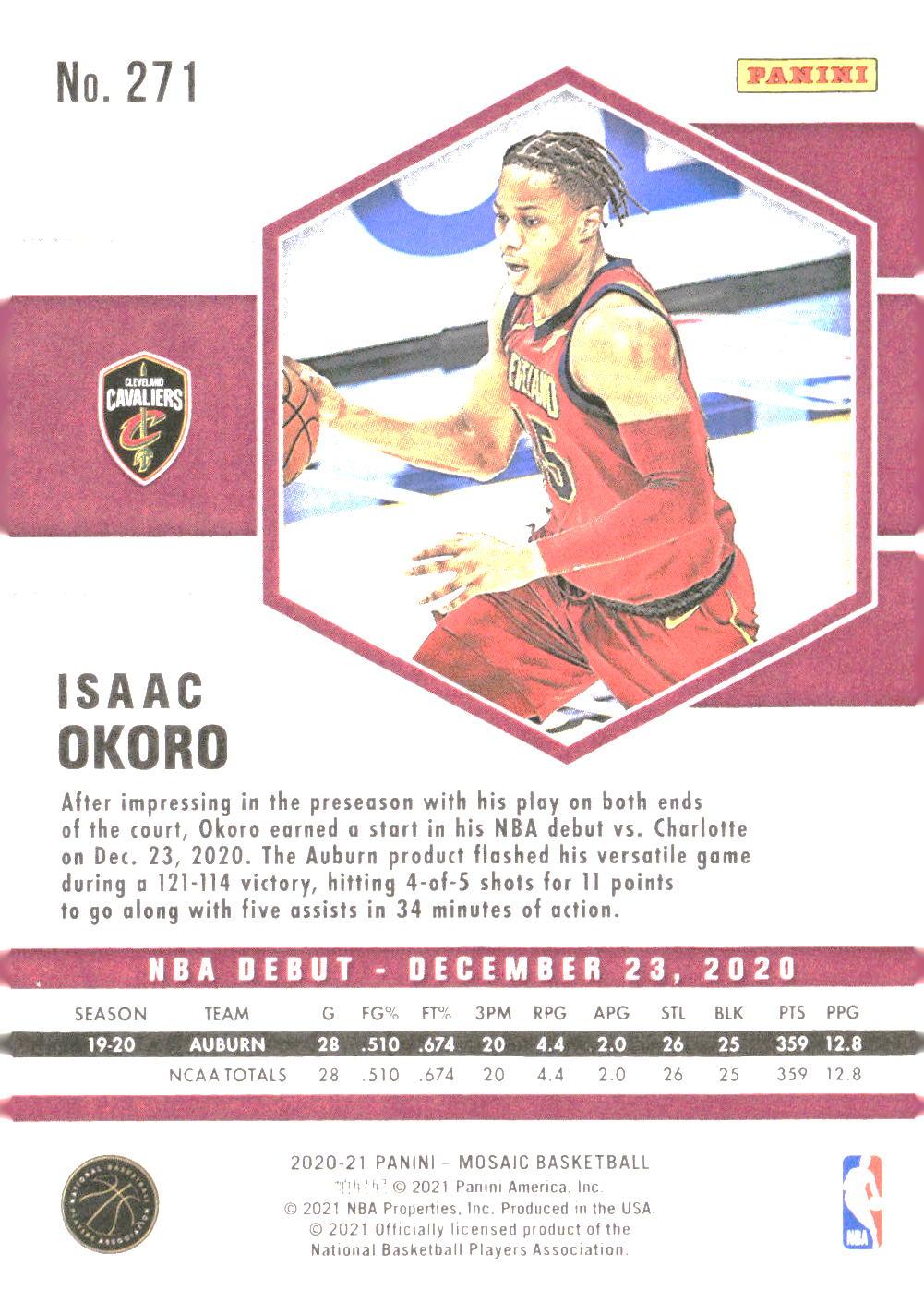 Isaac Okoro #271 2020-21 Panini Mosaic Cleveland Cavaliers