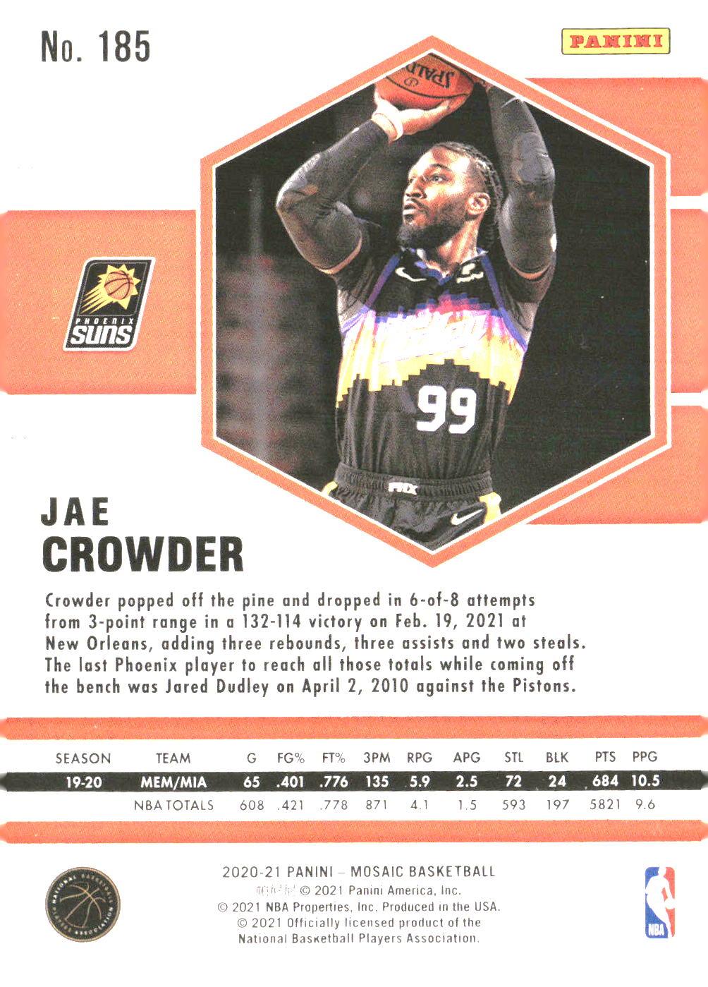 Jae Crowder #185 2020-21 Panini Mosaic Phoenix Suns