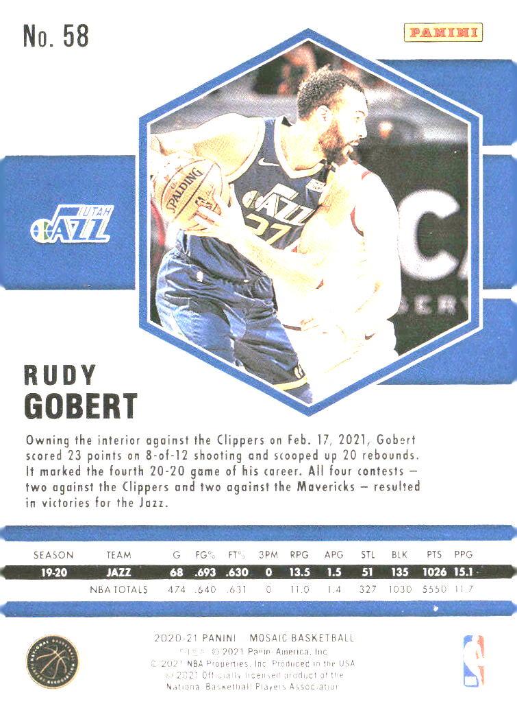 Rudy Gobert #58 2020-21 Panini Mosaic Utah Jazz