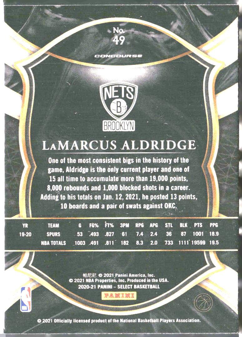 LaMarcus Aldridge #49 Blue 2020-21 Panini Select Brooklyn Nets