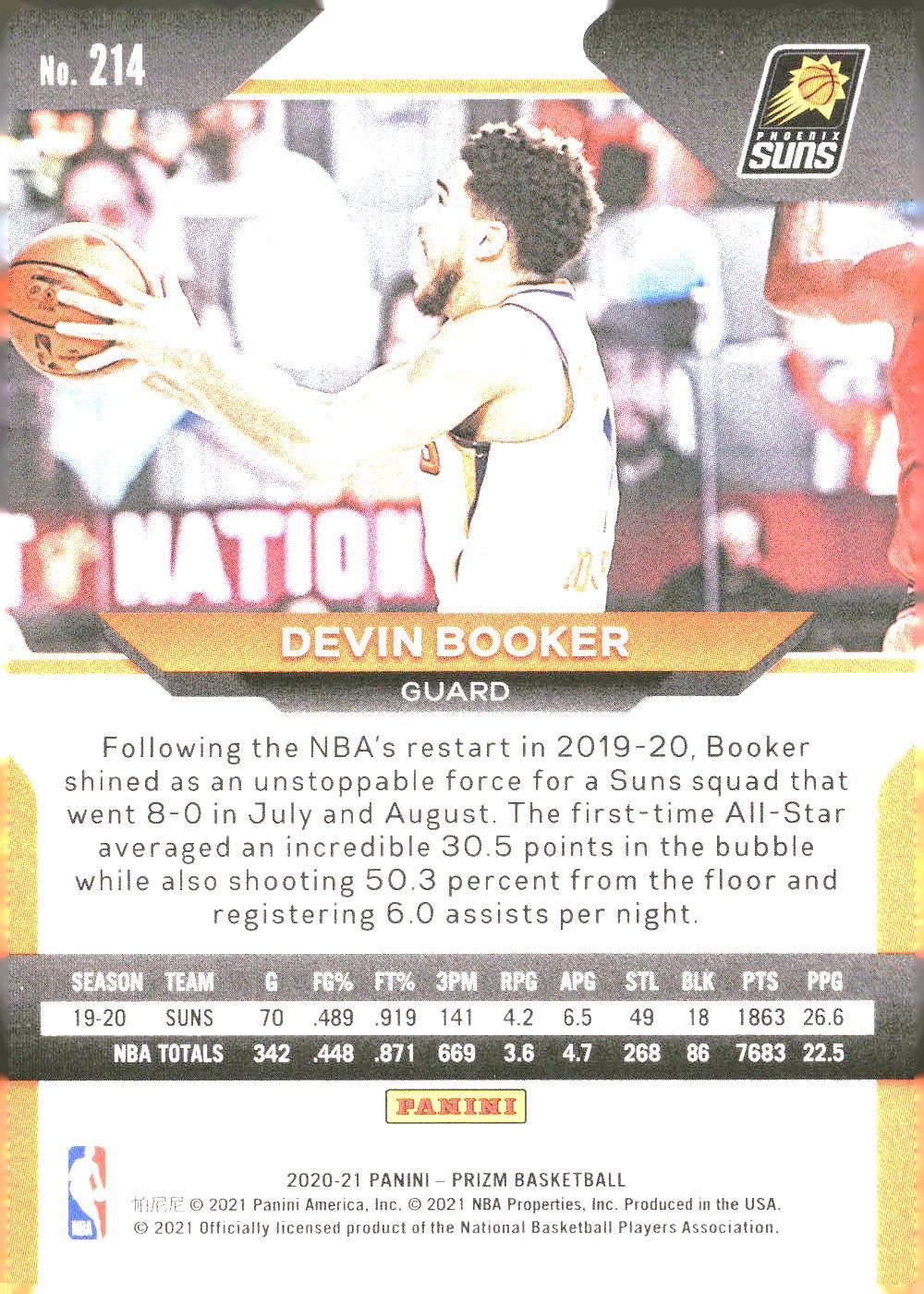 Devin Booker #214 2020-21 Panini Prizm Phoenix Suns