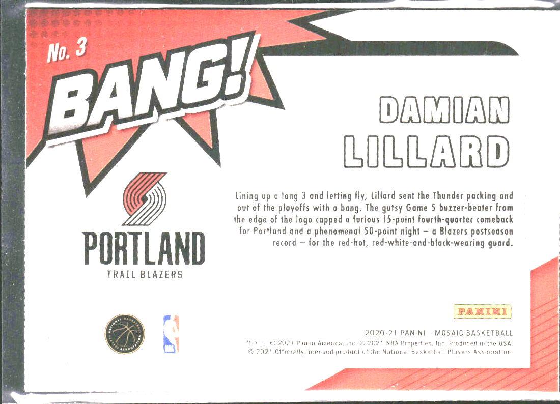 Damian Lillard #3 Bang! 2020-21 Panini Mosaic Portland Trail Blazers