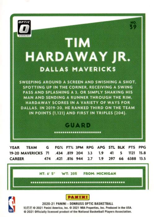 Tim Hardaway Jr. #39 2020-21 Donruss Optic Dallas Mavericks