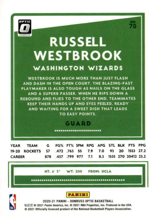 Russell Westbrook #70 Purple 2020-21 Donruss Optic Washington Wizards