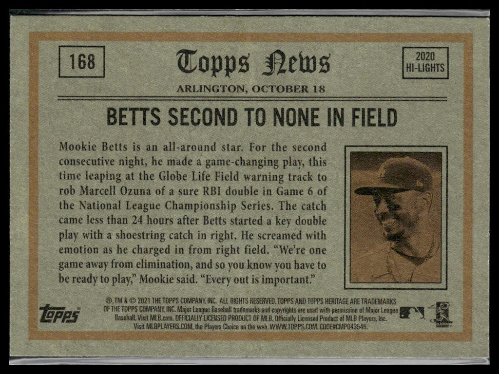 Mookie Betts #168 2021 Topps Heritage Los Angeles Dodgers