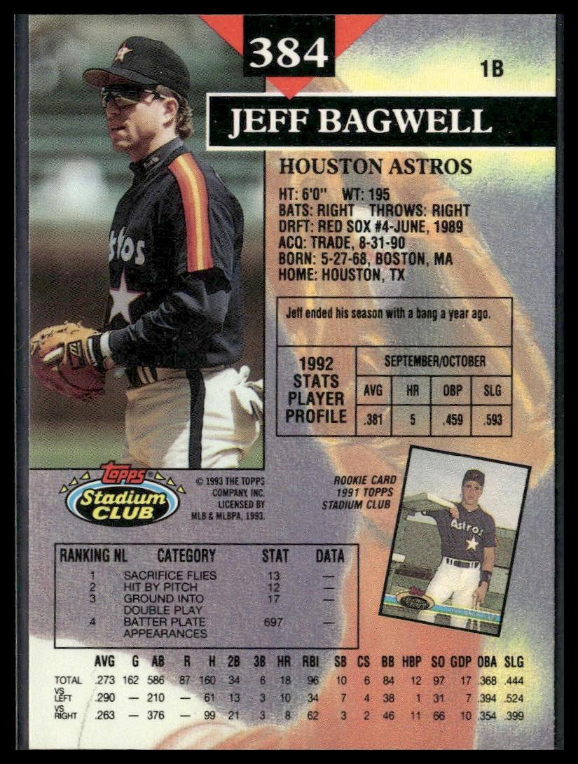 Jeff Bagwell #384 1993 Stadium Club Houston Astros
