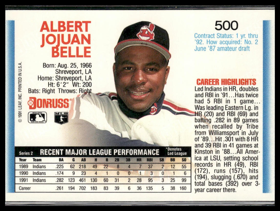 Albert Belle #500 1992 Donruss Cleveland Indians