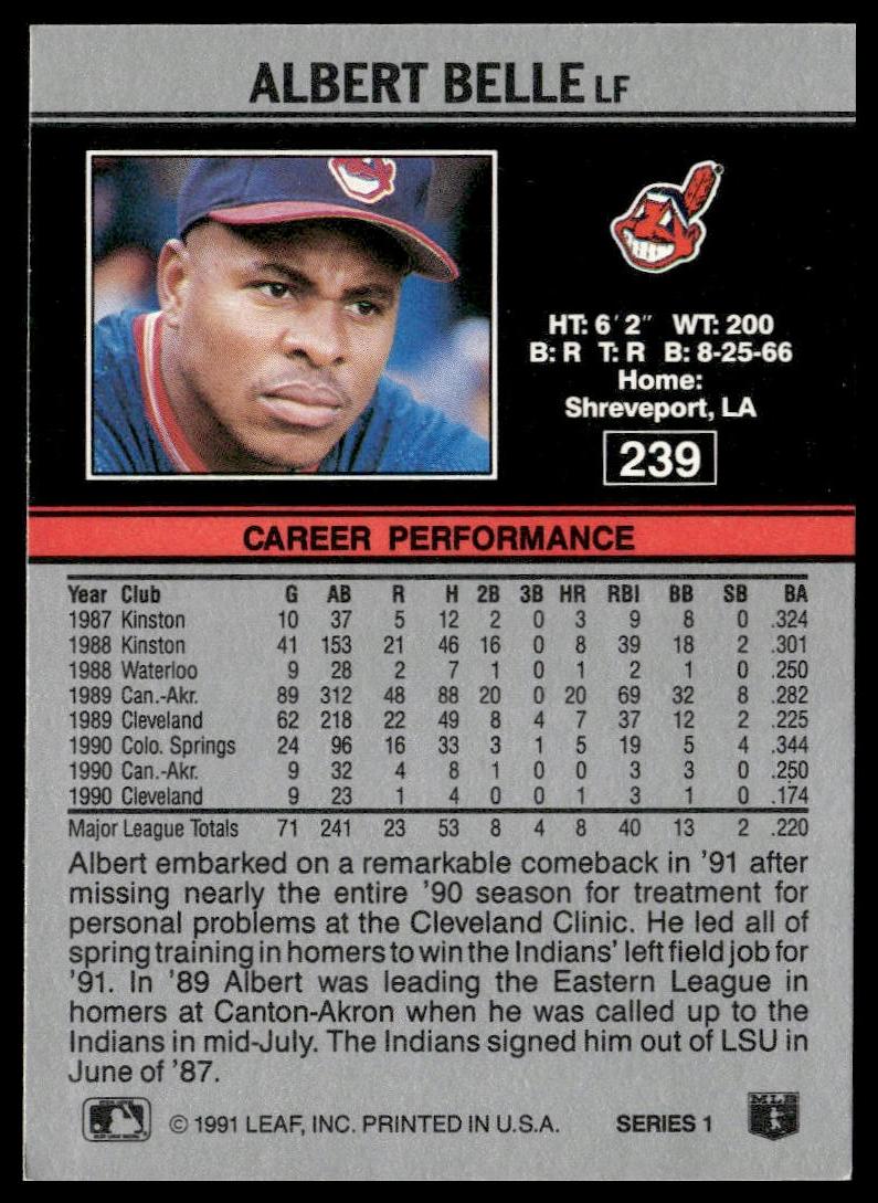 Albert Belle #239 1991 Leaf Cleveland Indians