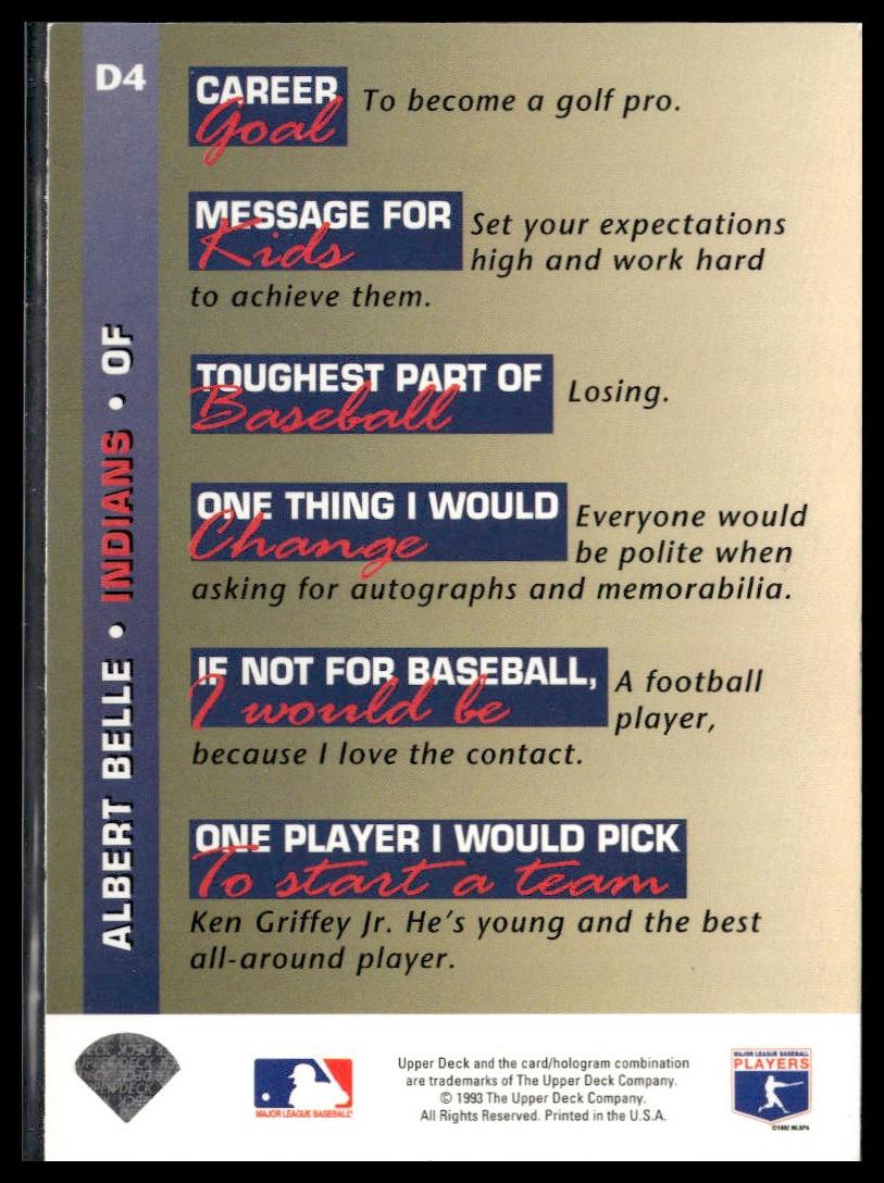 Albert Belle #D4 On Deck 1993 Upper Deck Cleveland Indians