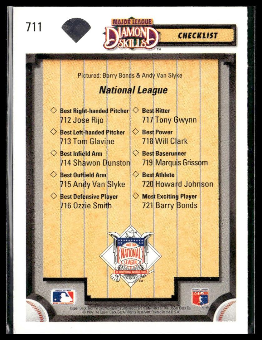 Diamond Skills (Bonds / Van Slyke) #711 1992 Upper Deck Pittsburgh Pirates