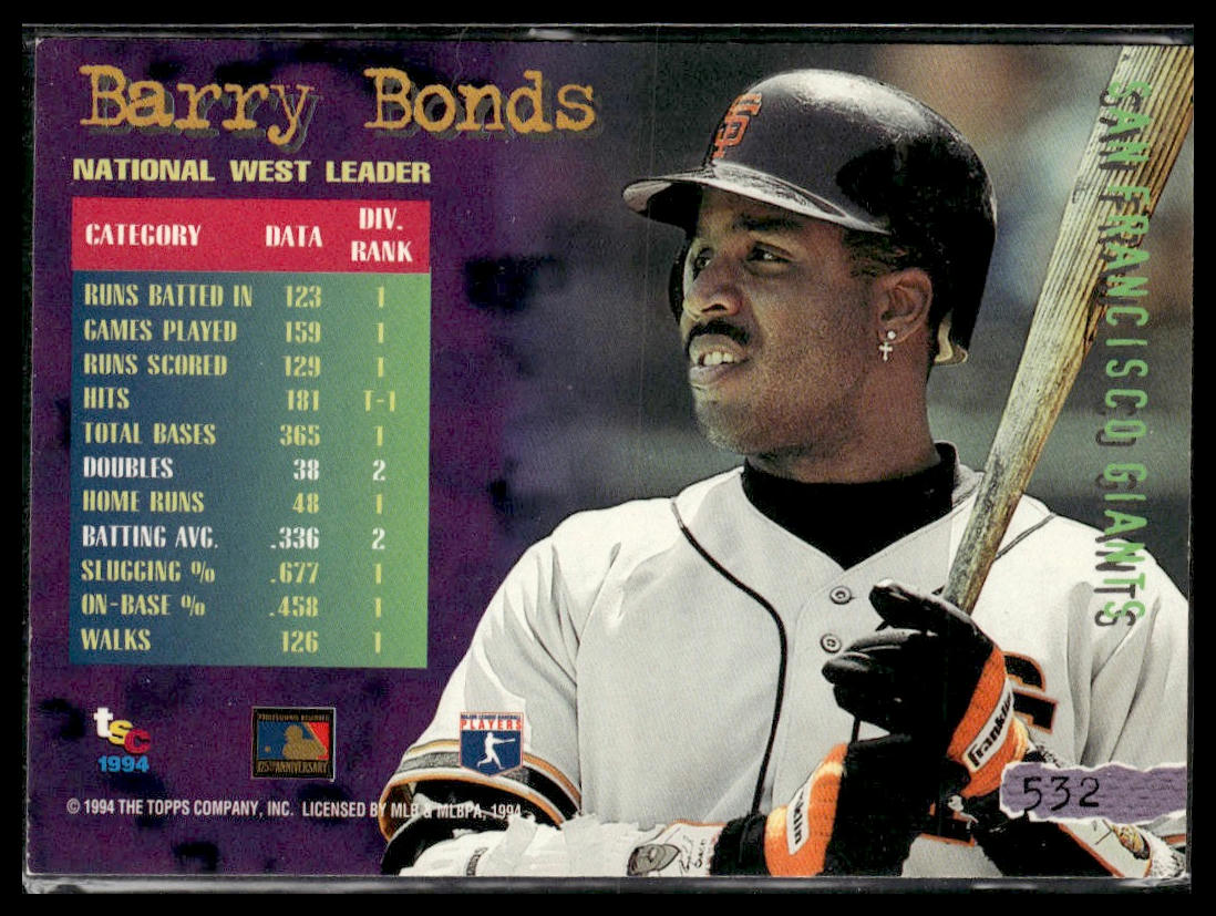 Barry Bonds #532 1994 Stadium Club San Francisco Giants