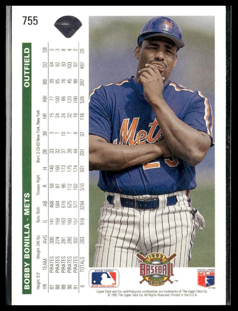 Bobby Bonilla #755 Factory Set Gold Hologram 1992 Upper Deck New York Mets