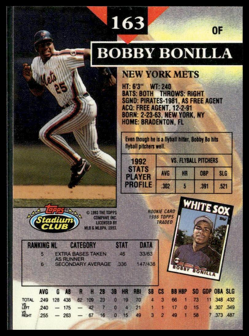 Bobby Bonilla #163 1993 Stadium Club New York Mets