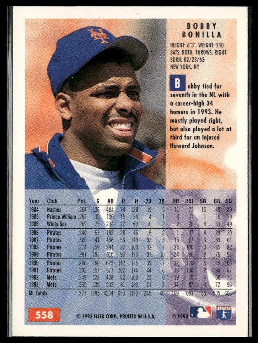 Bobby Bonilla #558 1994 Fleer New York Mets