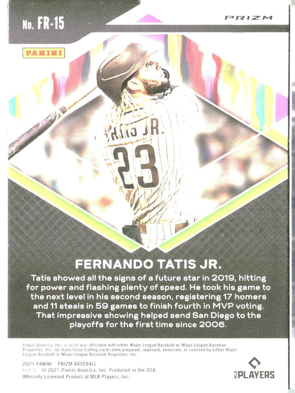 Fernando Tatis Jr. #FR-15 Fearless 2021 Panini Prizm San Diego Padres