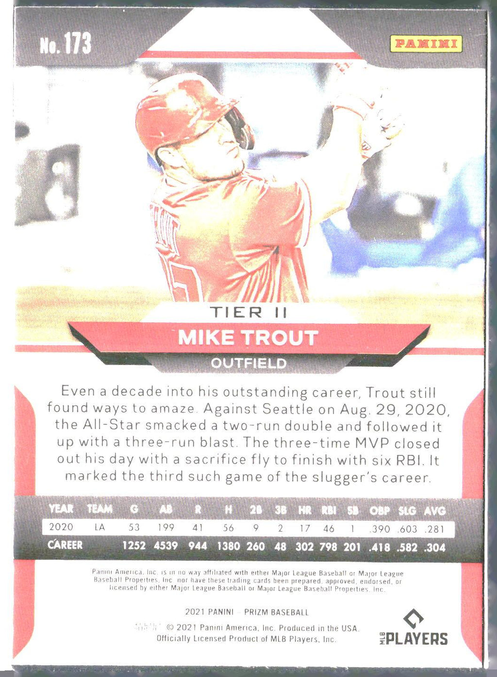 Mike Trout #173 2021 Panini Prizm Los Angeles Angels