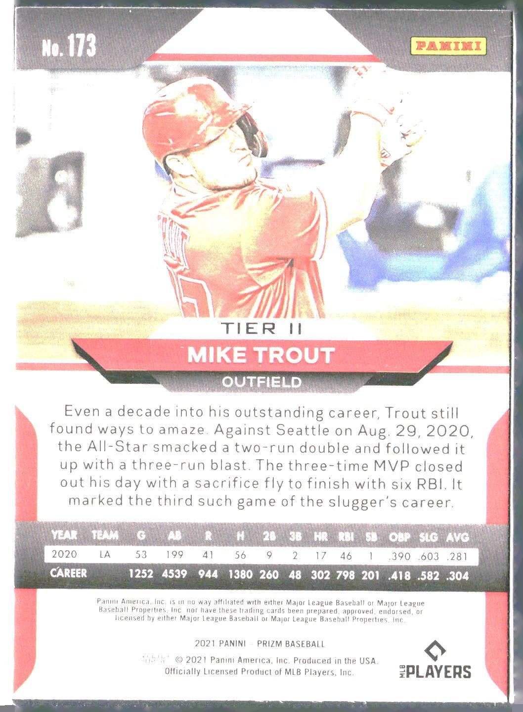 Mike Trout #173 2021 Panini Prizm Los Angeles Angels