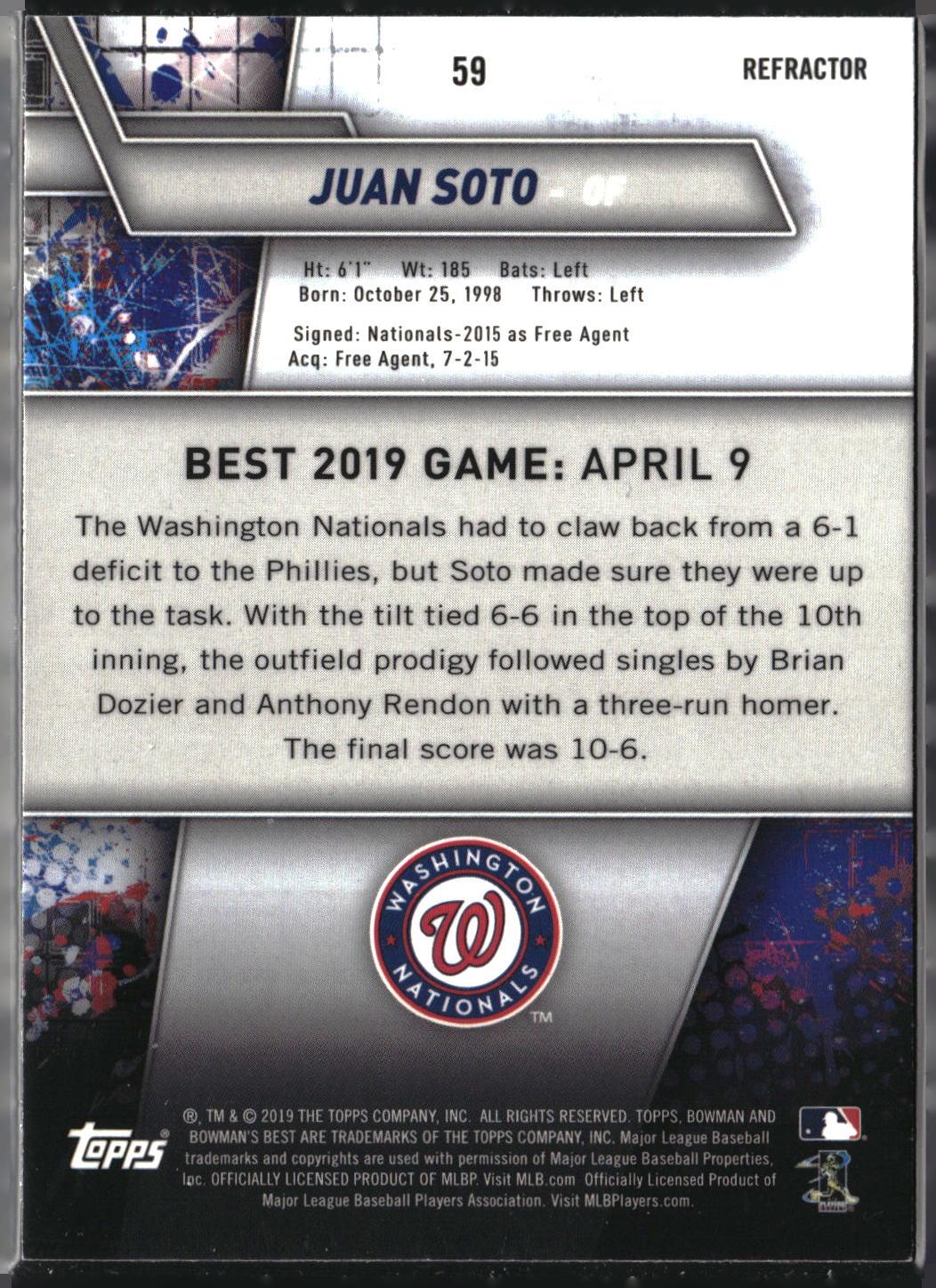 Juan Soto #59 Refractor 2019 Bowman's Best Washington Nationals