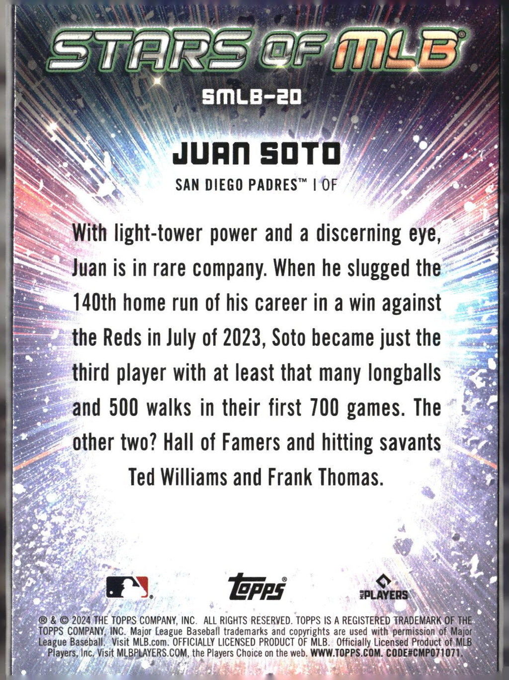 Juan Soto #SMLB-20 Stars of MLB 2024 Topps San Diego Padres