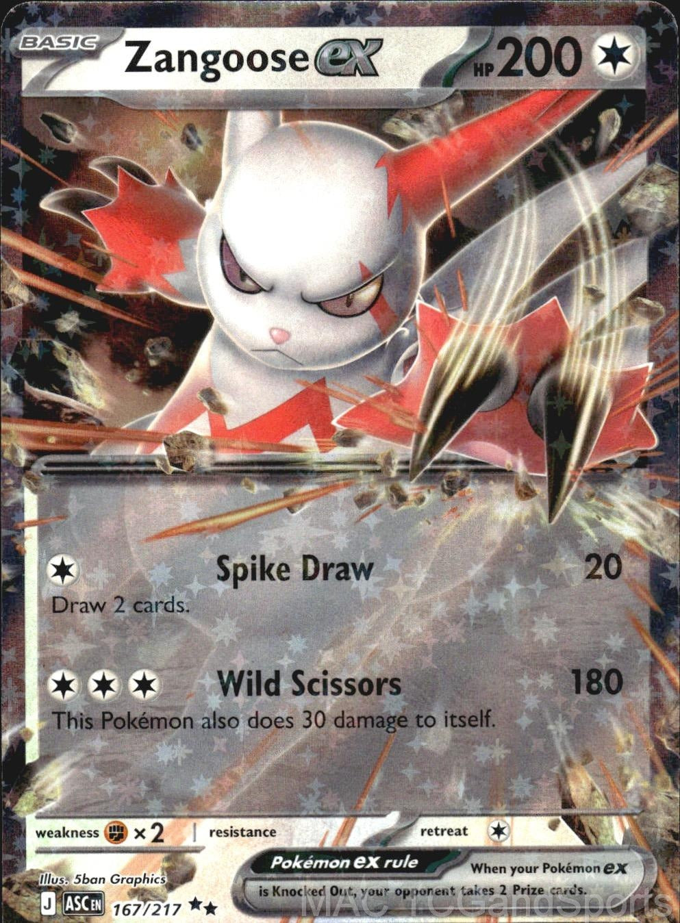 Zangoose ex 167/217 Holo Ascended Heroes Pokemon TCG NM