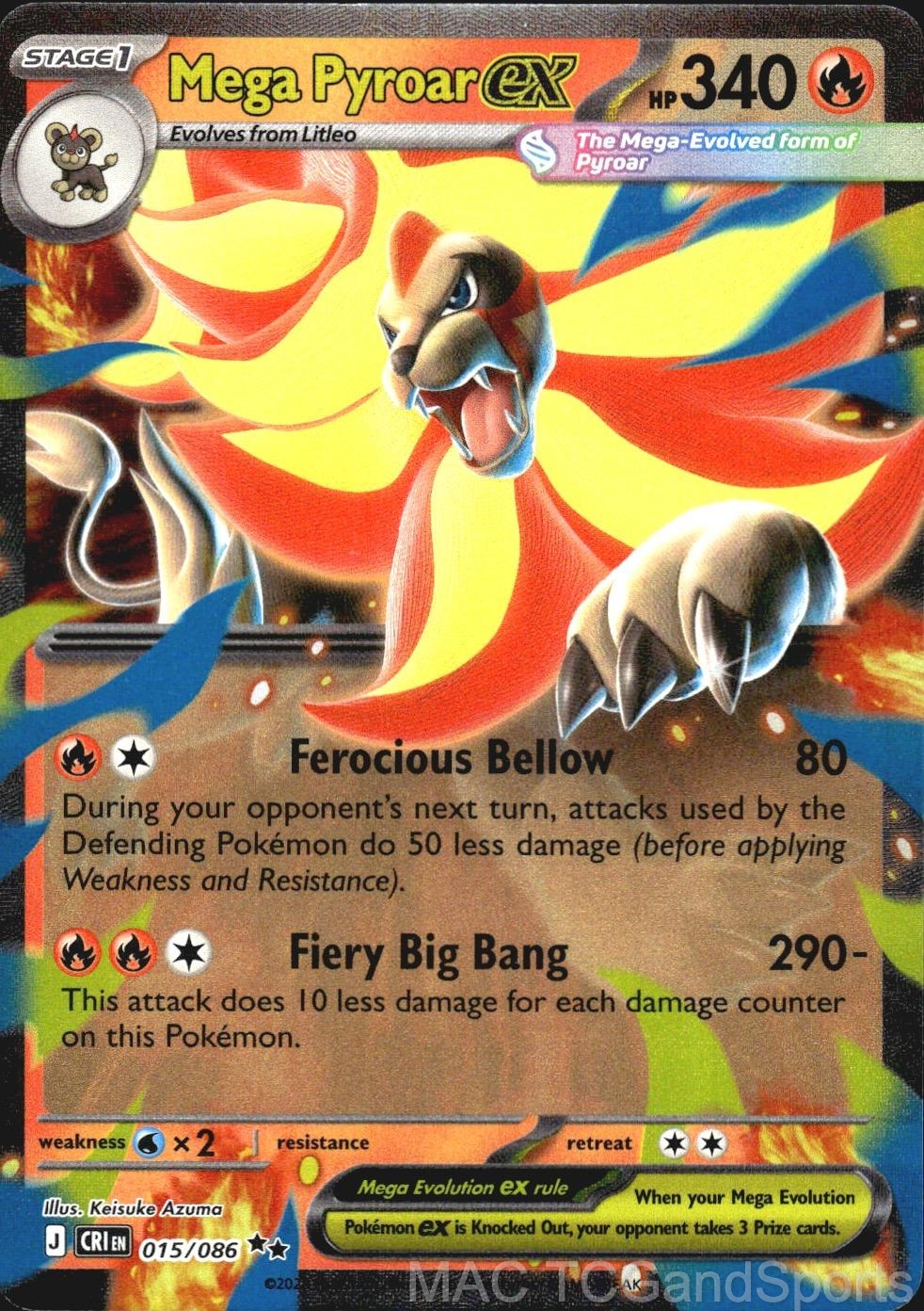 Mega Pyroar ex 015/086 Holo Chaos Rising Pokemon TCG NM
