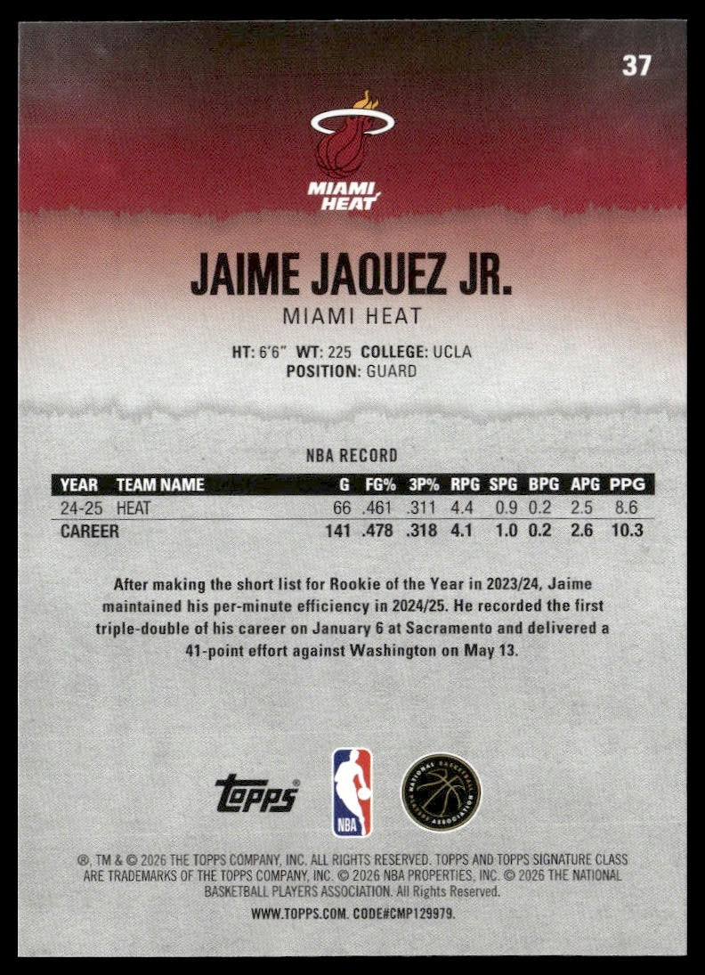 Jaime Jaquez Jr. #37 2025-26 Topps Signature Class Miami Heat