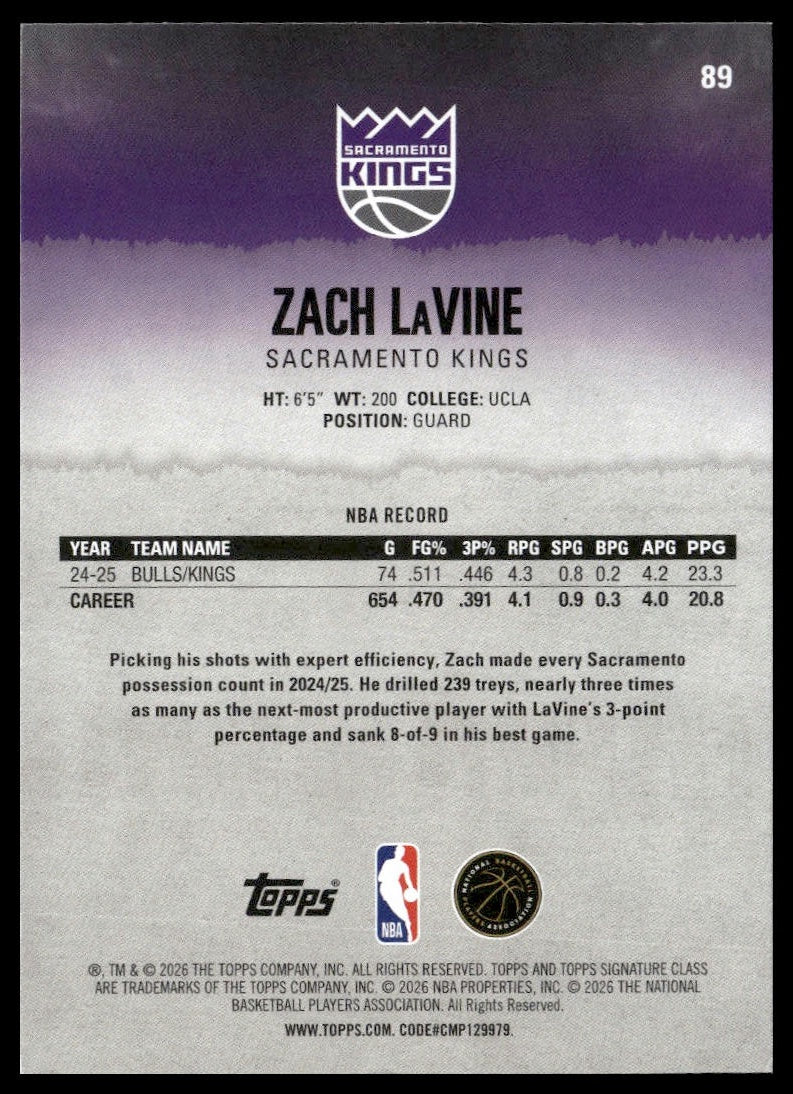 Zach LaVine #89 2025-26 Topps Signature Class Sacramento Kings