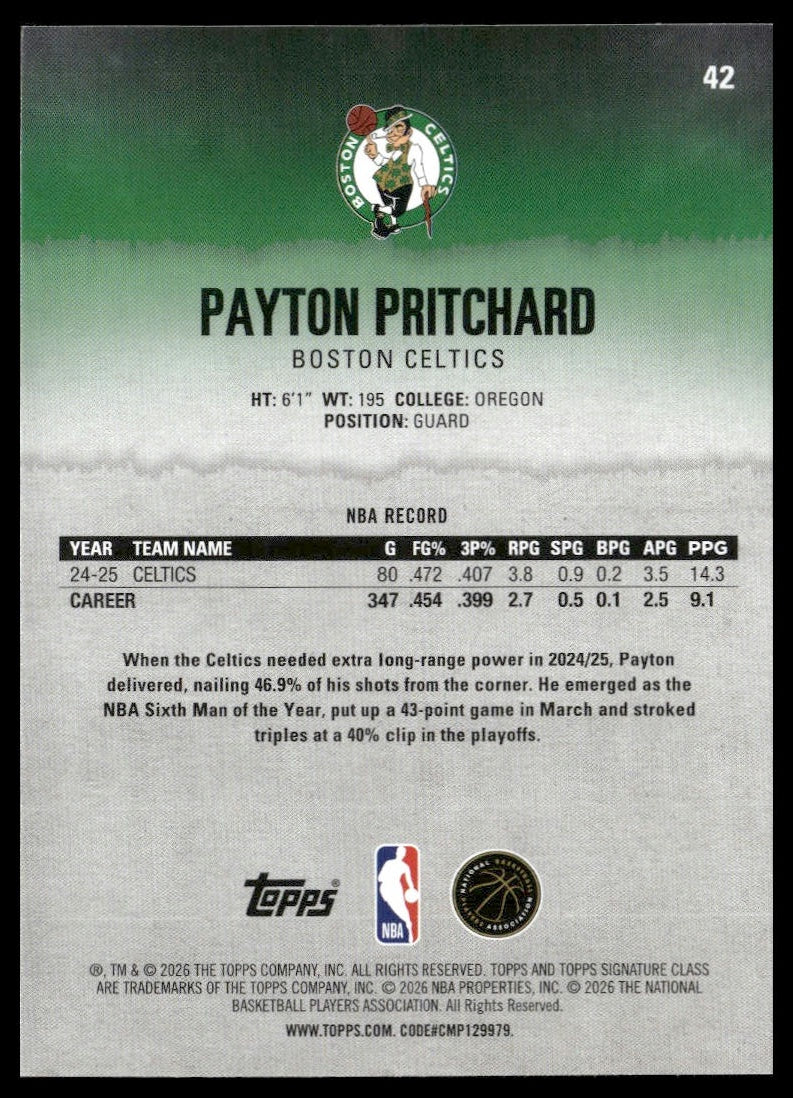 Payton Pritchard #42 2025-26 Topps Signature Class Boston Celtics