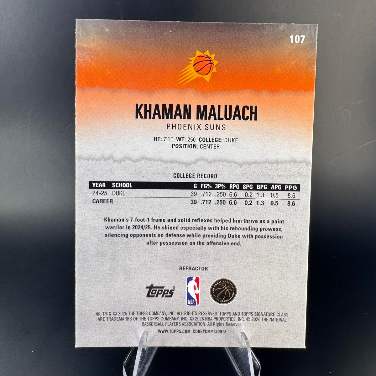 Khaman Maluach #107 2025-26 Topps Signature Class Phoenix Suns RC