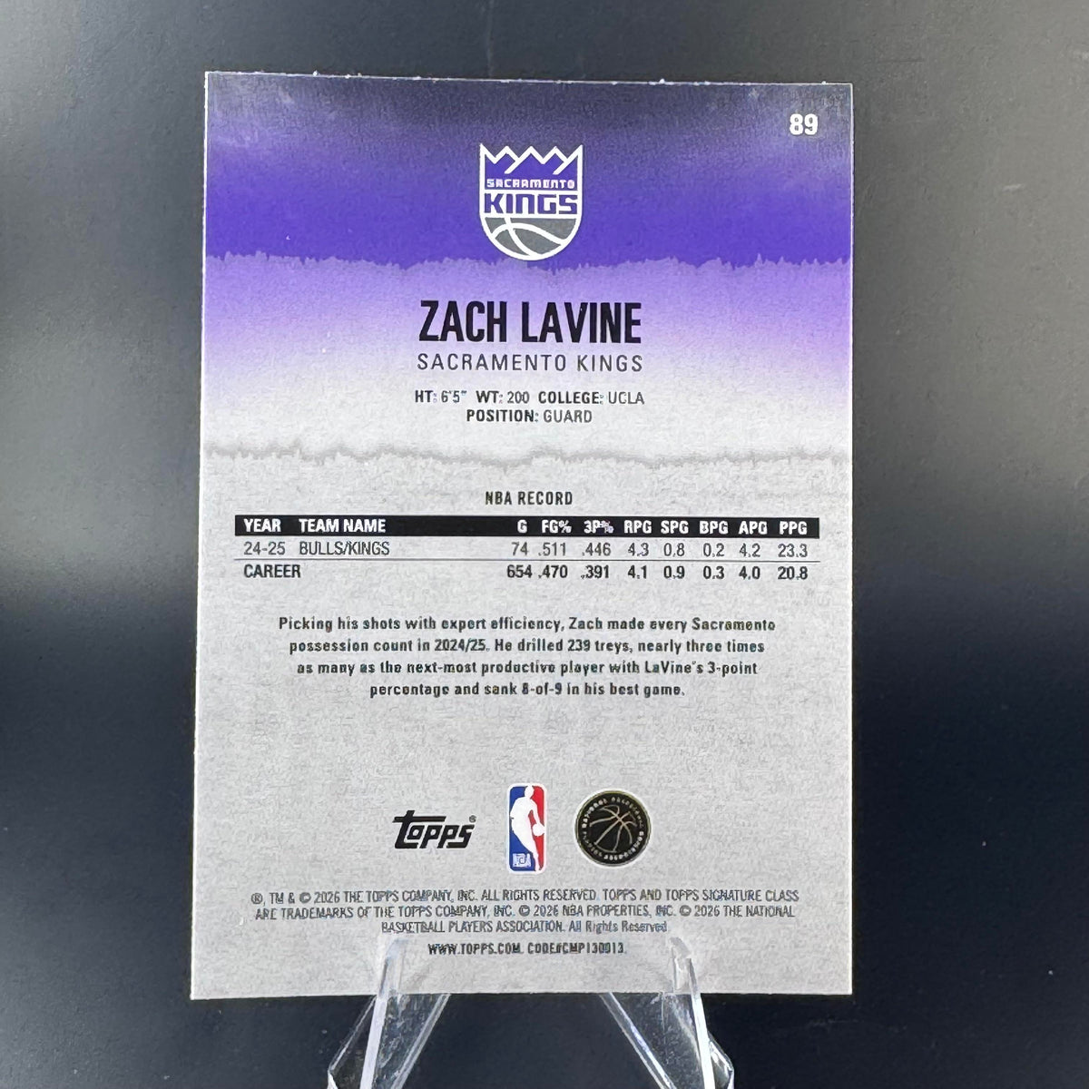 Zach LaVine #89 2025-26 Topps Signature Class Sacramento Kings