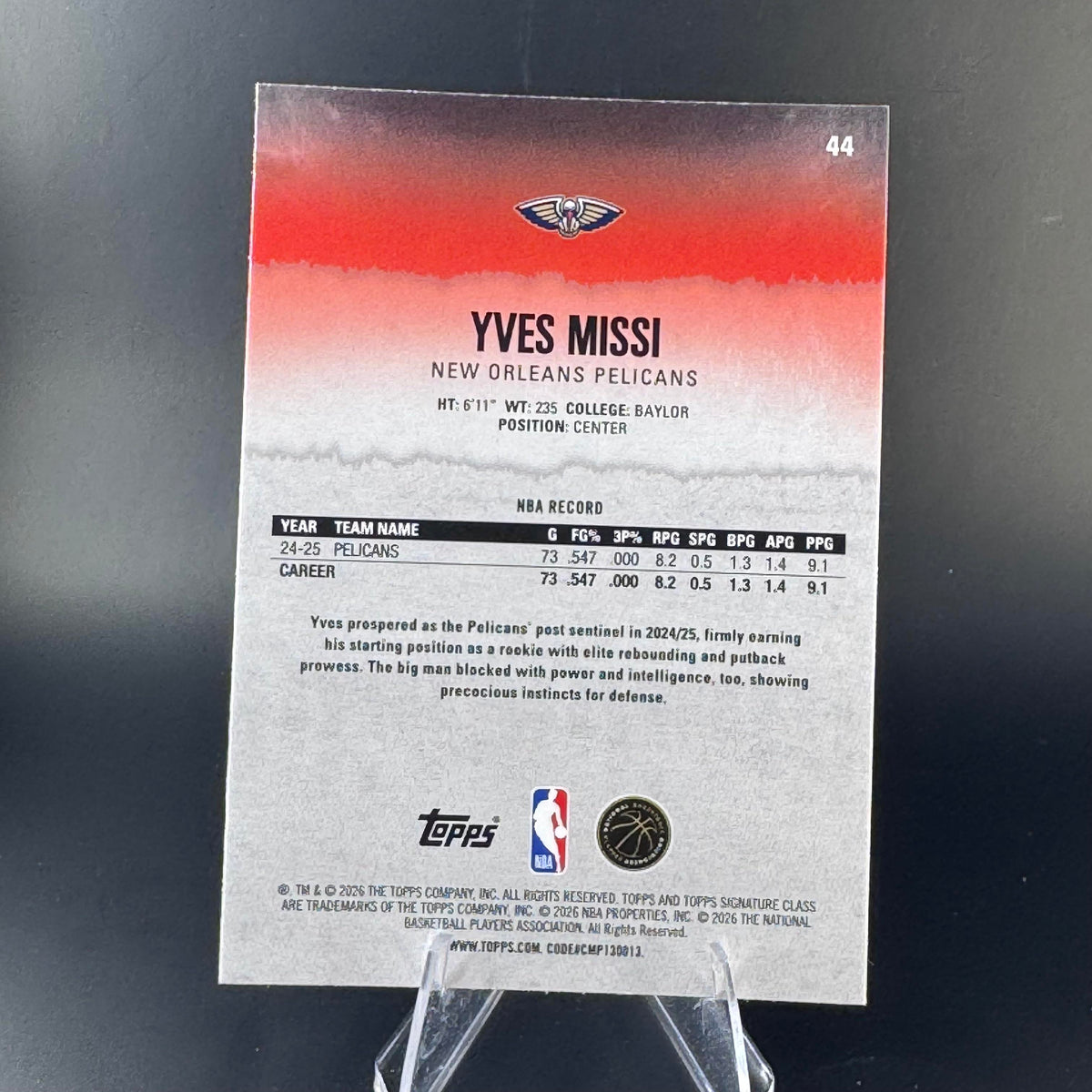 Yves Missi #44 2025-26 Topps Signature Class New Orleans Pelicans