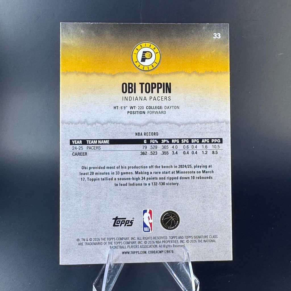 Obi Toppin #33 Blue & Orange 2025-26 Topps Signature Class Indiana Pacers