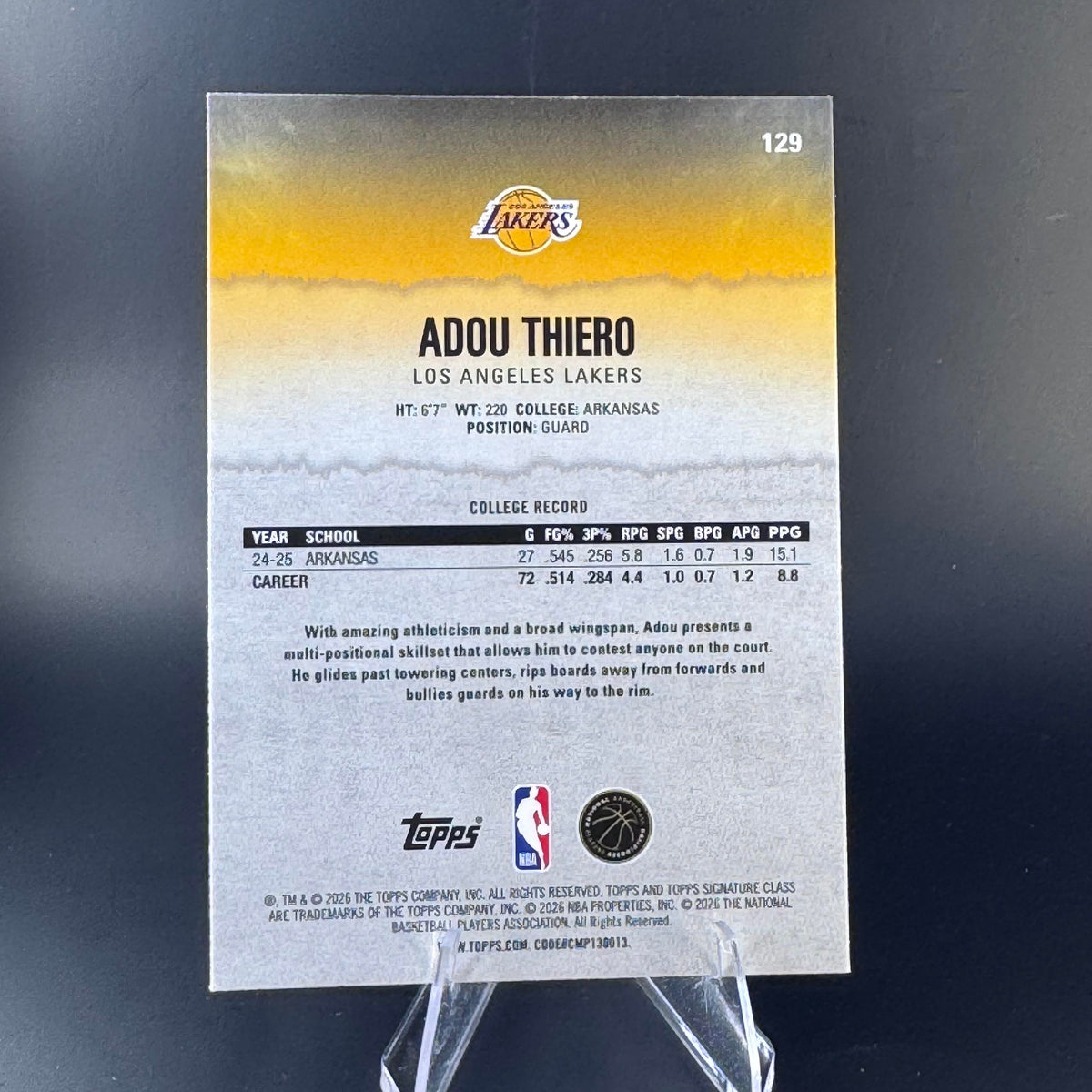 Adou Thiero #129 Pandora 2025-26 Topps Signature Class Los Angeles Lakers RC
