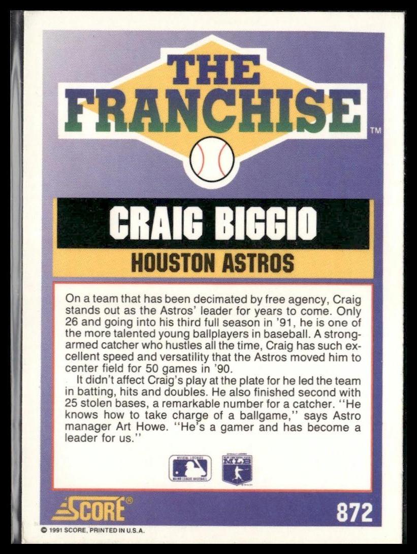 Craig Biggio #872 1991 Score Houston Astros