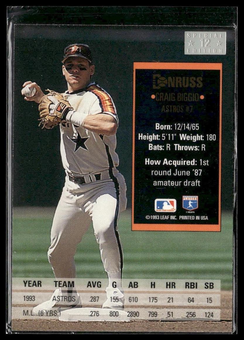 Craig Biggio #12 Special Edition 1994 Donruss Houston Astros