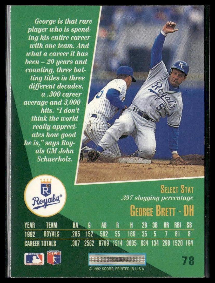 George Brett #78 1993 Select Kansas City Royals