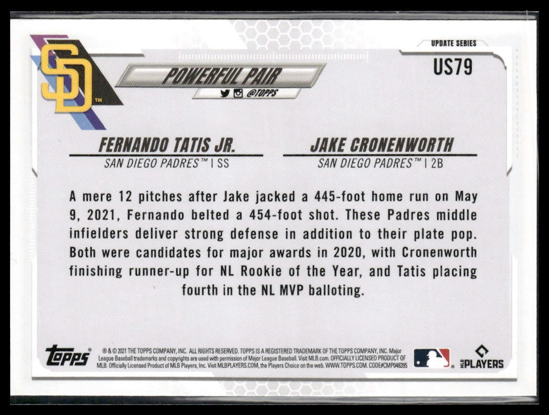 Powerful Pair Tatis Jr. / Cronenworth #US79 2021 Topps Update San Diego Padres
