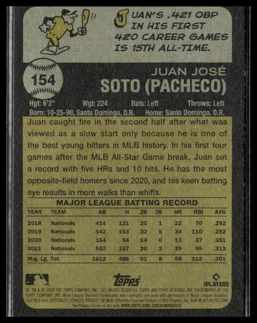 Juan Soto #154 2022 Topps Heritage Washington Nationals